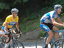Hincapie (right) with Lance Armstrong (left) at the 2005 Tour de France Hincapie and armstrong (cropped).jpg