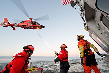 United States Coast Guards train at sea