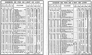 Horaires de l'Est lyonnais pour l'été 1906.