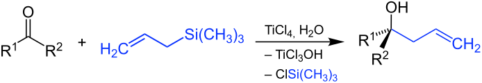 Schéma général d'une réaction de Sakurai avec l'allyltriméthylsilane.