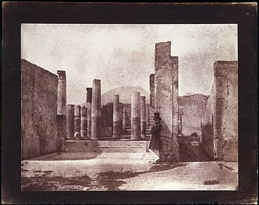House of Sallust in Pompeii with Vesuvius behind. By Calvert Richard Jones in 1846