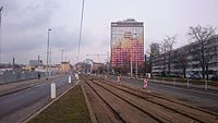 Čeština: Rekonstrukce tramvajanové tratě na Invalidovně. Praha, Česká republika.