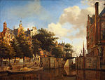 Jan van der Heyden, Amsterdams stadsgezicht met huizen aan de Herengracht en de oude Haarlemmersluis (met topografische vrijheden), ca. 1670. Rijksmuseum Amsterdam