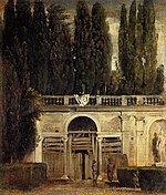 Jardines de la Villa Médicis, dos hombres a la entrada de la gruta, írta Diego Velázquez.jpg