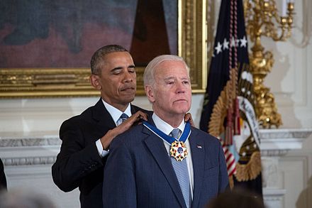 President Obama presents Biden with the Presidential Medal of Freedom with Distinction, January 12, 2017