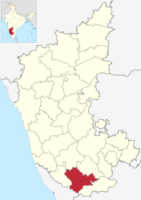मानचित्र जिसमें मैसूर ज़िला Mysore district ಮೈಸೂರು ಜಿಲ್ಲೆ हाइलाइटेड है