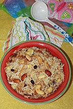 Kashmiri pulao with nuts and fruit