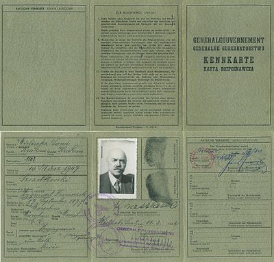 A Kennkarte issued by German authorities to a Polish citizen of General Government Kennkarte-1942.jpg
