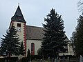 Großbardau village church (church (with equipment), cemetery with enclosure, two old tombs, war memorial for those who fell in World War I and a memorial for three pastors' sons who died in World War I)