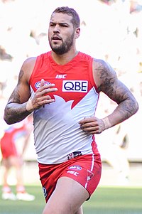 Lance Franklin has kicked the most goals for Sydney in Sydney Derby history (36). Lance Franklin 2017.4.jpg