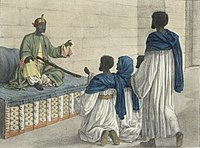 Un roi Funj de Sennar et ses ministres tels qu'ils sont représentés dans un livre de Félix Mengin, 1823.