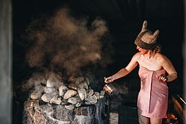 Leil in an Estonian smoke sauna.jpg