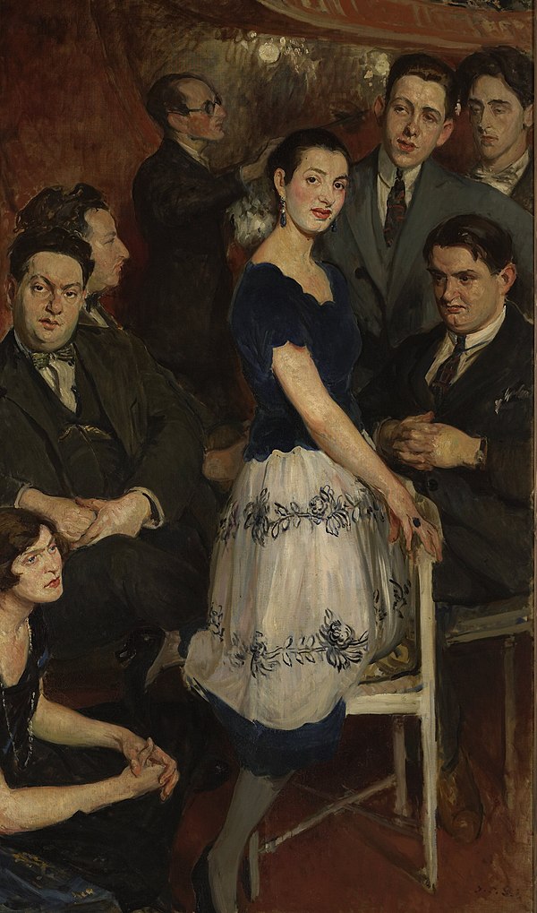 Le Groupe des six, 1922, painting by Jacques-Émile Blanche. In this painting of eight people, only five of Les Six are represented; Louis Durey was no