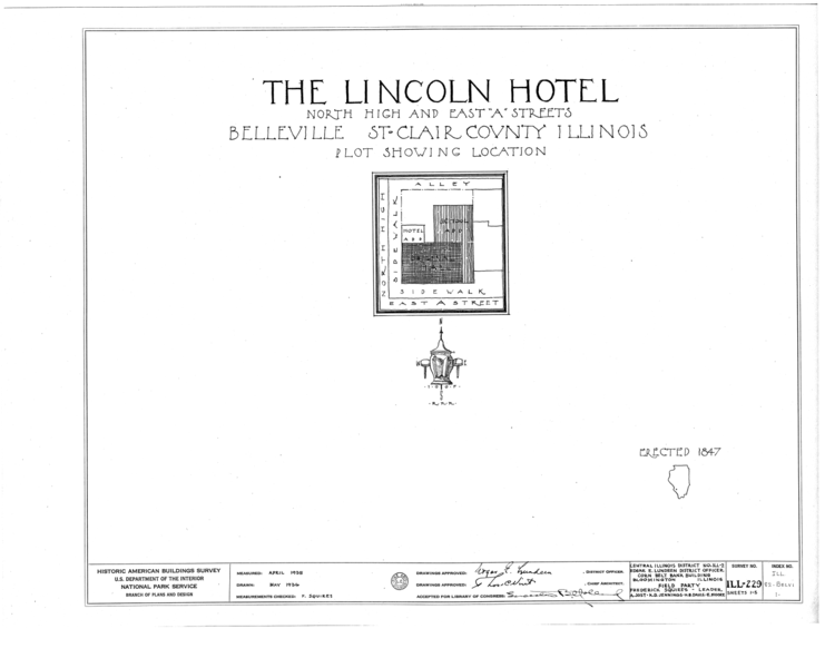 File:Lincoln Hotel, North High and East "A" Streets, Belleville, St. Clair County, IL HABS ILL,82-BELVI,1- (sheet 0 of 5).png