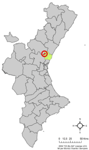Localização do município de Algímia d'Alfara na Comunidade Valenciana