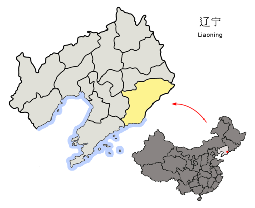 Location of Dandong City jurisdiction in Liaoning