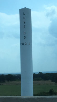 Water tower in Love County Love County Oklahoma water tower.png