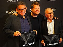 UK entertainment executive Lucian Grainge, actor James Corden, executive Irving Azoff