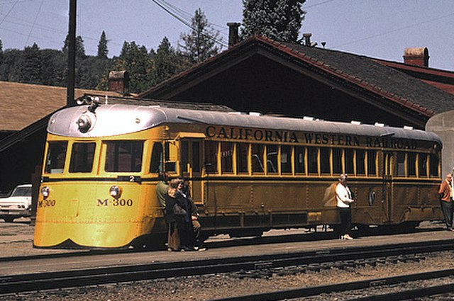 ACF railcar M-300, built in 1935, on the California Western Railroad in 1970