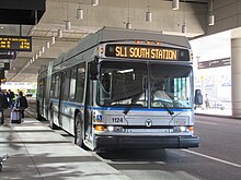 An SL1 bus at Logan Airport Terminal E MBTA route SL1 bus at Terminal E, October 2016.jpg
