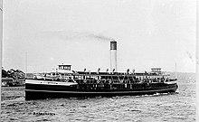 Barrenjoey on Sydney Harbour, 1920s, before expansion of her wheelhouses Manly ferry Barrenjoey.jpg