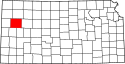 Harta statului Kansas indicând comitatul Logan