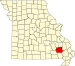 Map of Missouri highlighting Wayne County Map of Missouri highlighting Wayne County.svg