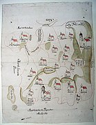 Mosteiro e freguesía da Armenteira no mapa da xurisdición da Lanzada incluído no Catastro de Ensenada, 1752.
