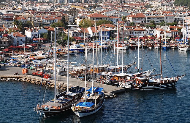 Image: Marmaris harbor aerial view, Muğla Province, southwest Turkey, Mediterranean (cropped)