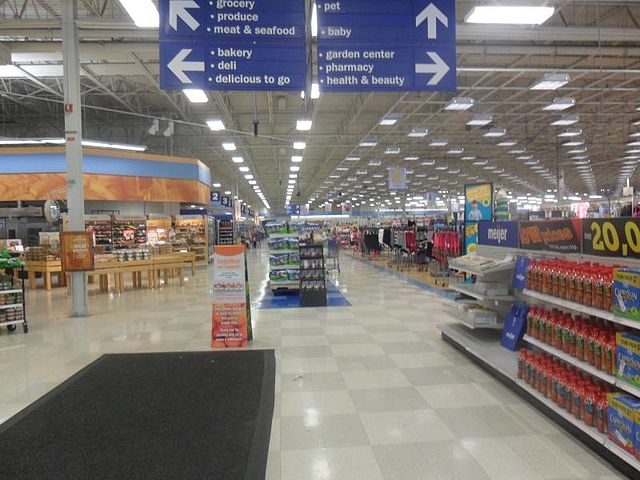 Interior of a Meijer in Southgate, Michigan, which opened in 1994. Since the photograph was taken, the store has been renovated.