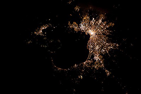 The Melbourne metropolitan area in Australia seen at night from the International Space Station
