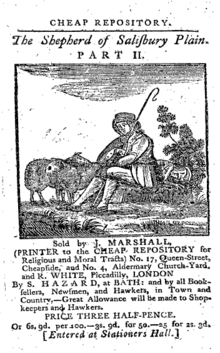 The Shepherd of Salisbury Plain, one of the most popular tracts. Only Marshall is now described as 'Printer to the Cheap Repository' MoreShepherd.png