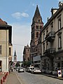 Munster, view to a street with reformed church and catholic church in the background