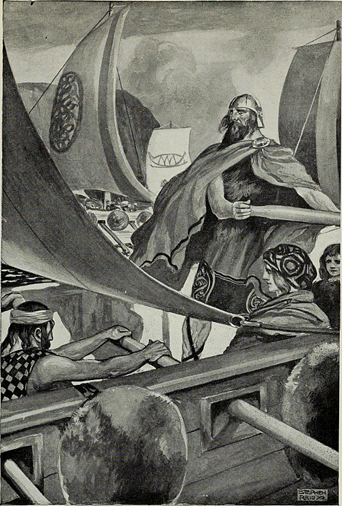 "The Coming of the Sons of Miled", illustration by J. C. Leyendecker in T. W. Rolleston's Myths & Legends of the Celtic Race, 1911