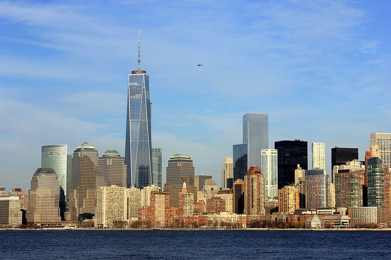 Lower Manhattan skyline of New York City with One World Trade Center, the tallest building in North America