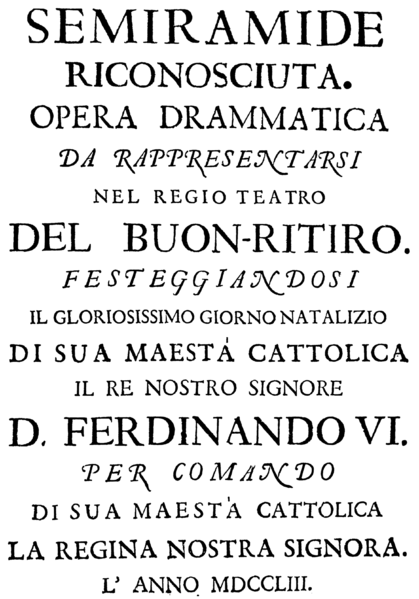 File:Niccolò Jommelli - Semiramide reconosciuta - titlepage of the libretto - Madrid 1753.png