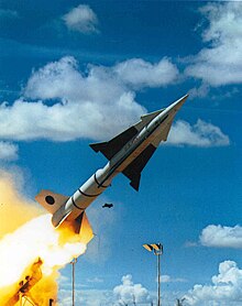 A Nike Zeus A missile being test launched at White Sands illustrates the long wings and narrow fuselage that carried over from Hercules.