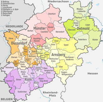 Nordrhein-Westfalen, administrative divisions - de - colored.svg