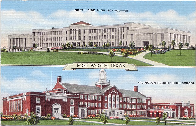 Postcard of Arlington Heights High School (bottom) and North Side High School, undated