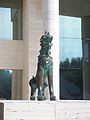 Statue outside museum. I think it's a stylized Chinese dog, but not sure.