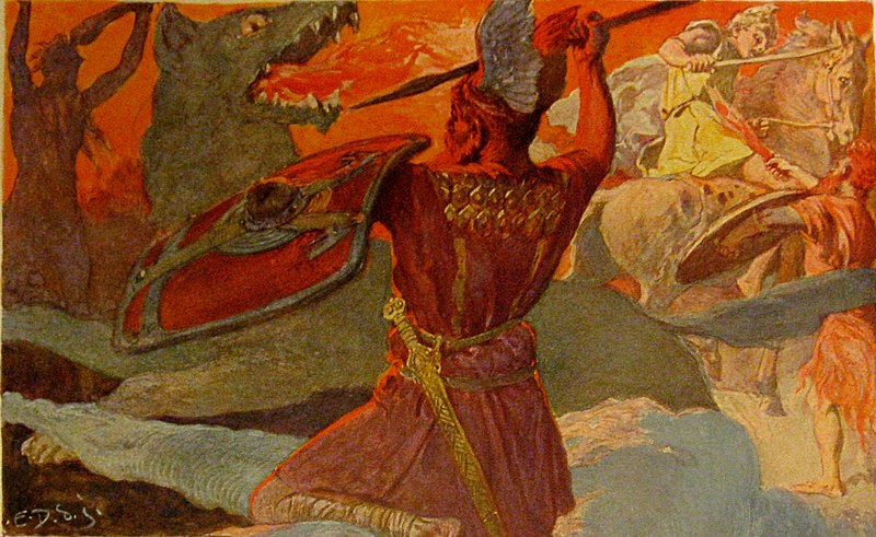 File:Odin und Fenriswolf Freyr und Surt.jpg