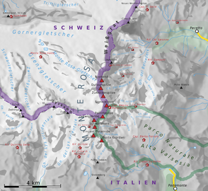 png-map, Monte Rosa summits in red, Liskamm in black.