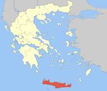 Carte administrative de la Grèce, montrant la Crète en rouge.