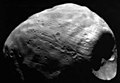 Phobos, with Stickney Crater on the right (2003).