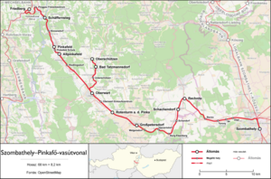 A Szombathely–Pinkafő-vasútvonal útvonala