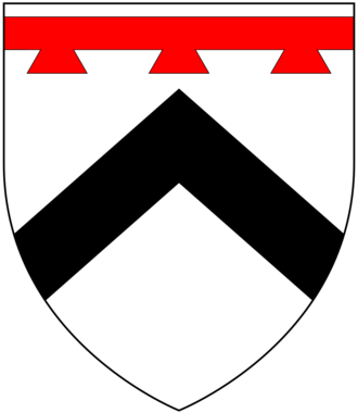 Arms of Prideaux: Argent, a chevron sable in chief a label of three points gules PrideauxArms2.PNG