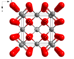 Elementarzelle, Kugel- und Stabmodell von Plutonium(IV)-oxid