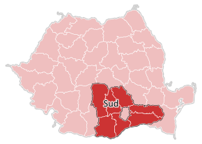 Hartă a regiunii de dezvoltare Sud