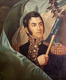 Arjantin bayrağını yükselten José de San Martín'in portresi