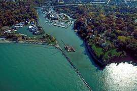 Estuary of the Rocky River with the town of Rocky River (right)